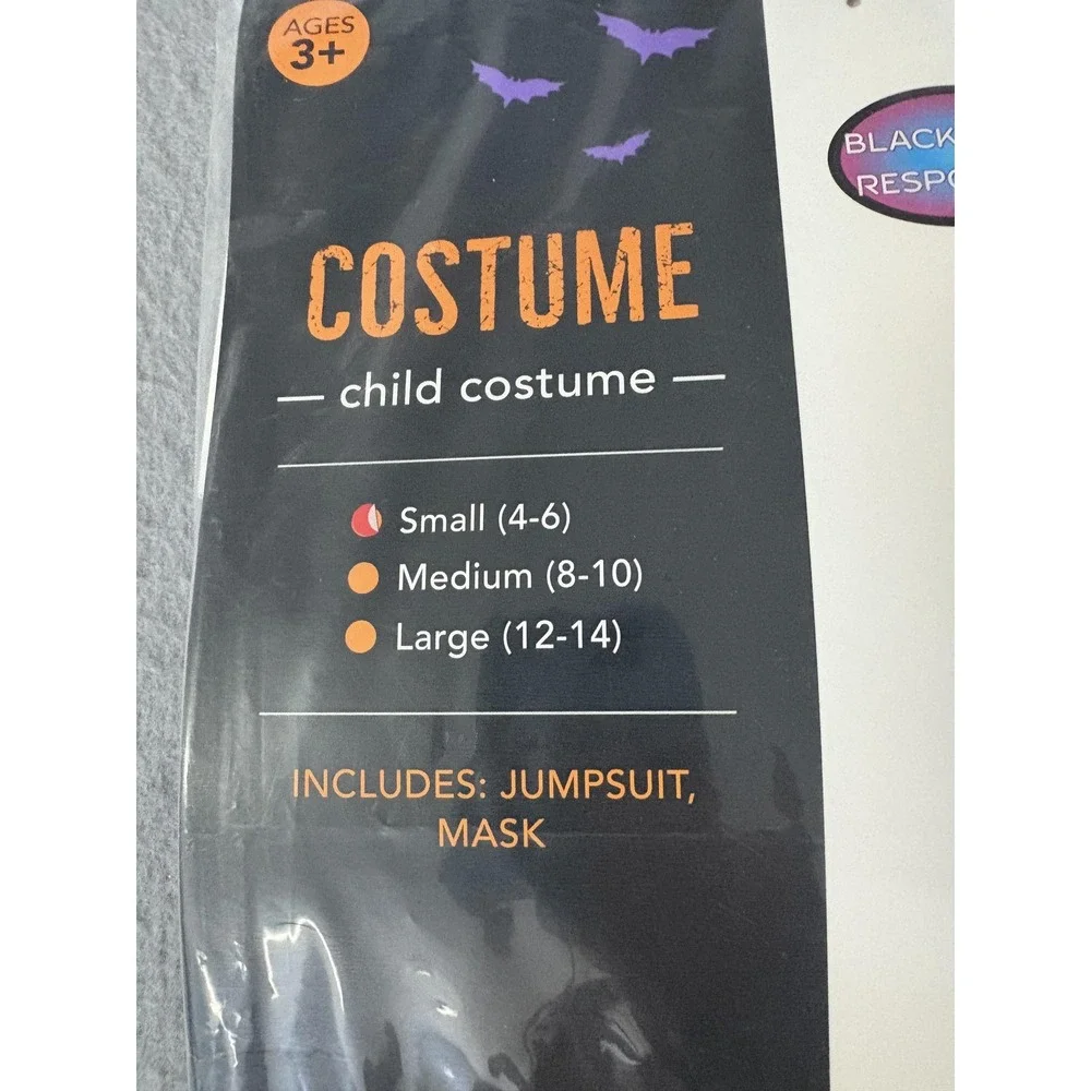 Kids Clown Costume Youth S Black Light Responsive Glow‎ Jumpsuit Mask Multicolor